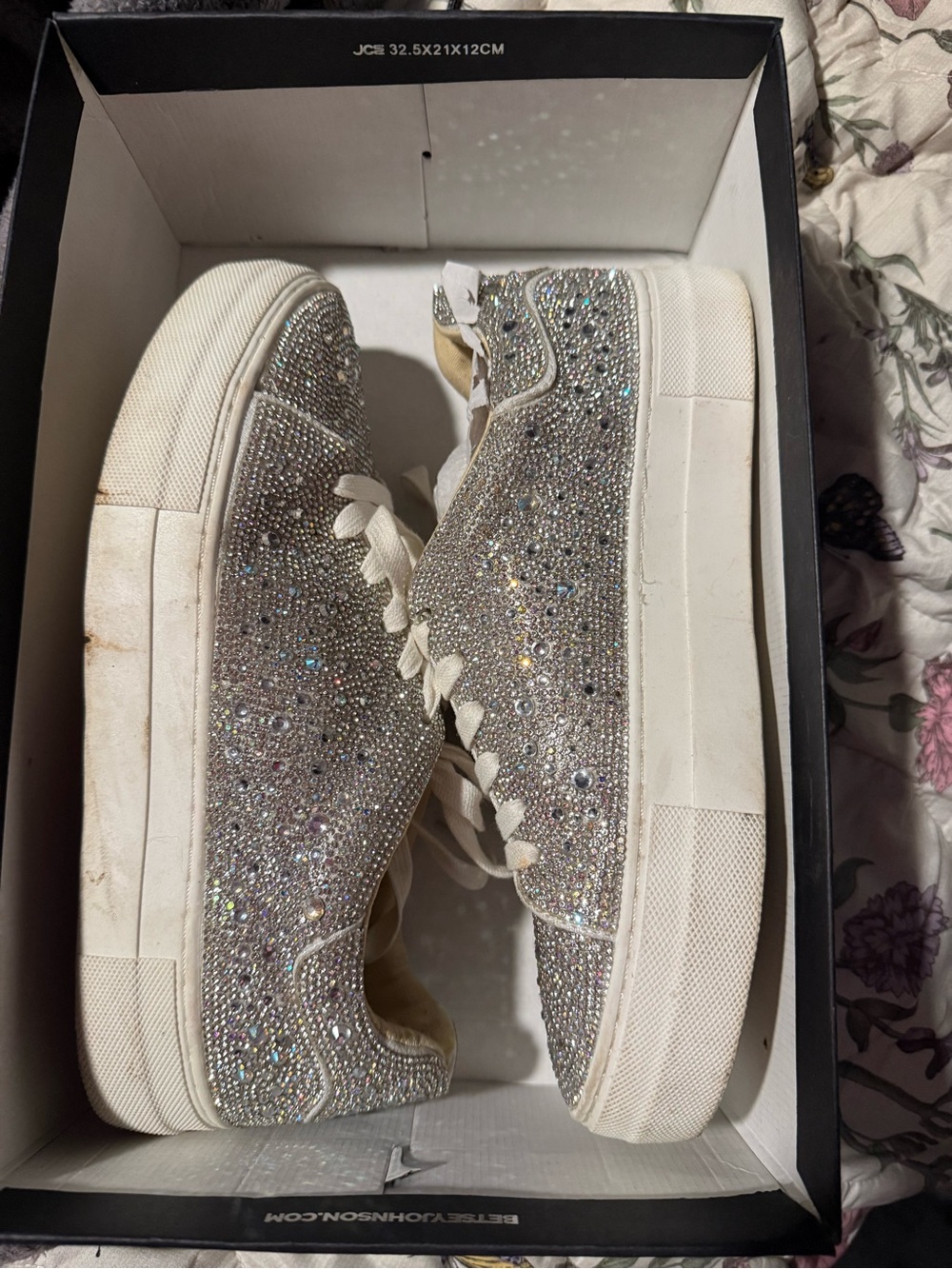 Betsey Johnson Silver Crystal Embellished Platform Sneakers